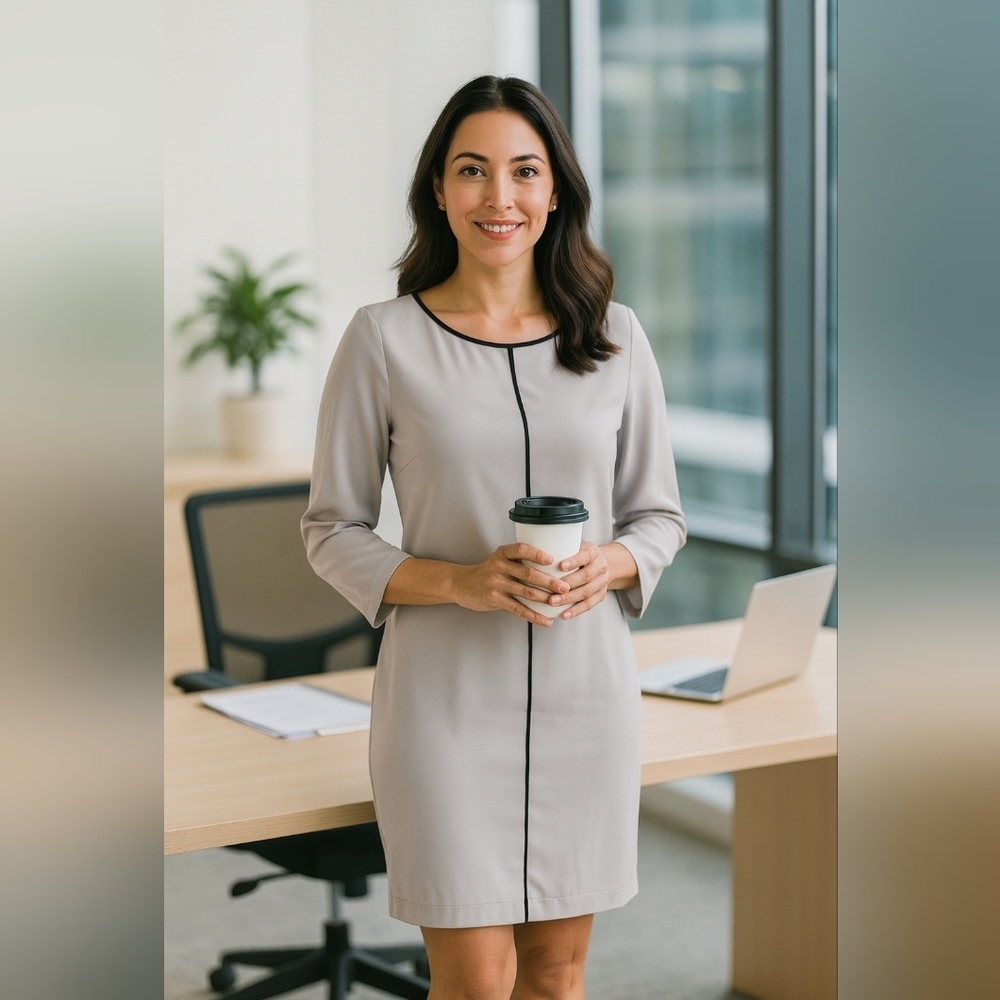 NWT Marie Oliver Maragaret Mini Shift in Cement Gray With Black Trim Size Small